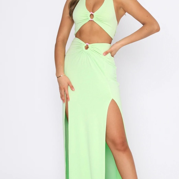 WHITE FOX read my mind maxi skirt 2PC SET green white fox crop top set M - Picture 3 of 17